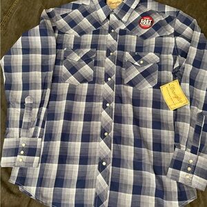 Wrangler Men's Navy and White Checkered Shirt